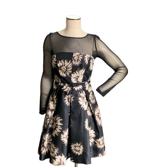 Eliza J 4 Evening Party Dress Floral Satin Corset Style Long Mesh Sleeves 67D - Picture 3 of 11